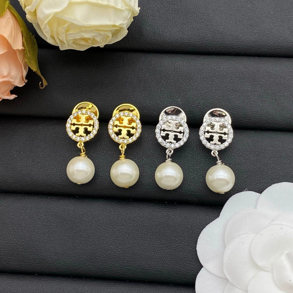 Tory Burch Pearl Diamond Silver Stud Earrings